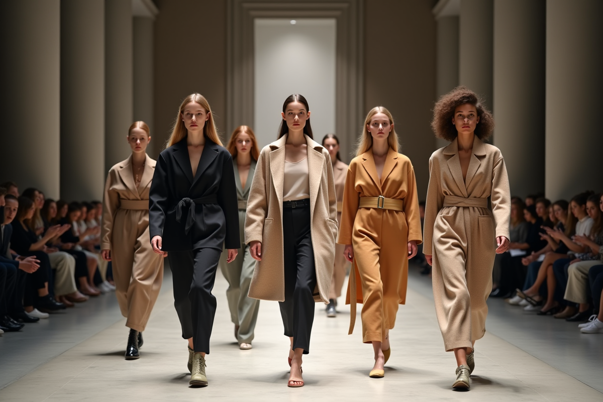 Modèles défilant dans un grand hall lors d'un défilé de mode
