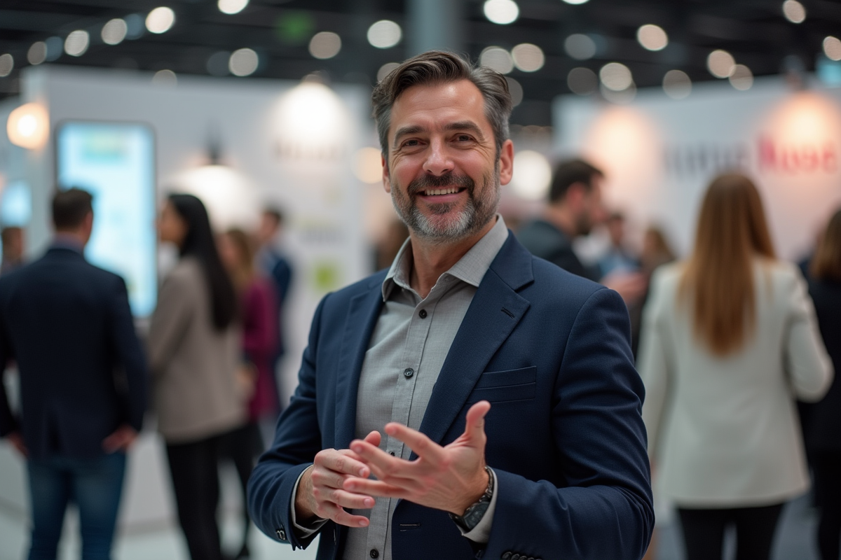 Cosmetologue expliquant des produits de soin à un salon