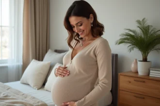 Femme enceinte avec bola de grossesse dans une chambre chaleureuse