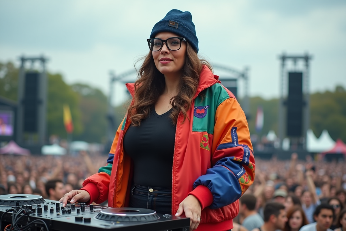 Femme confiante au festival en extérieur