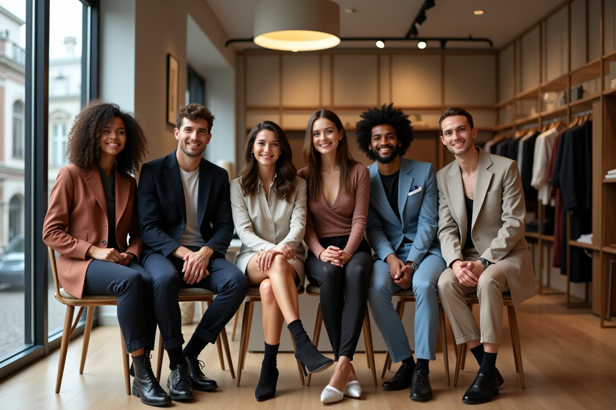 Groupe de personnes fashion dans une boutique moderne