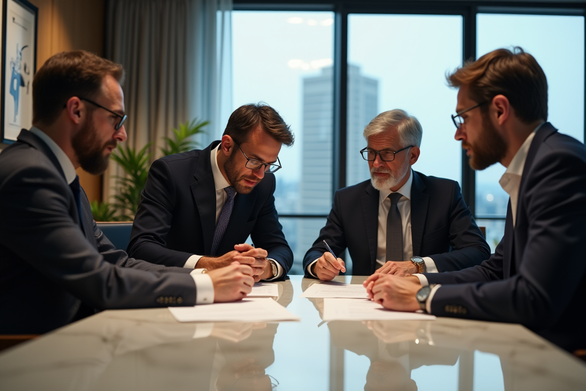 Groupe de professionnels discutant autour d