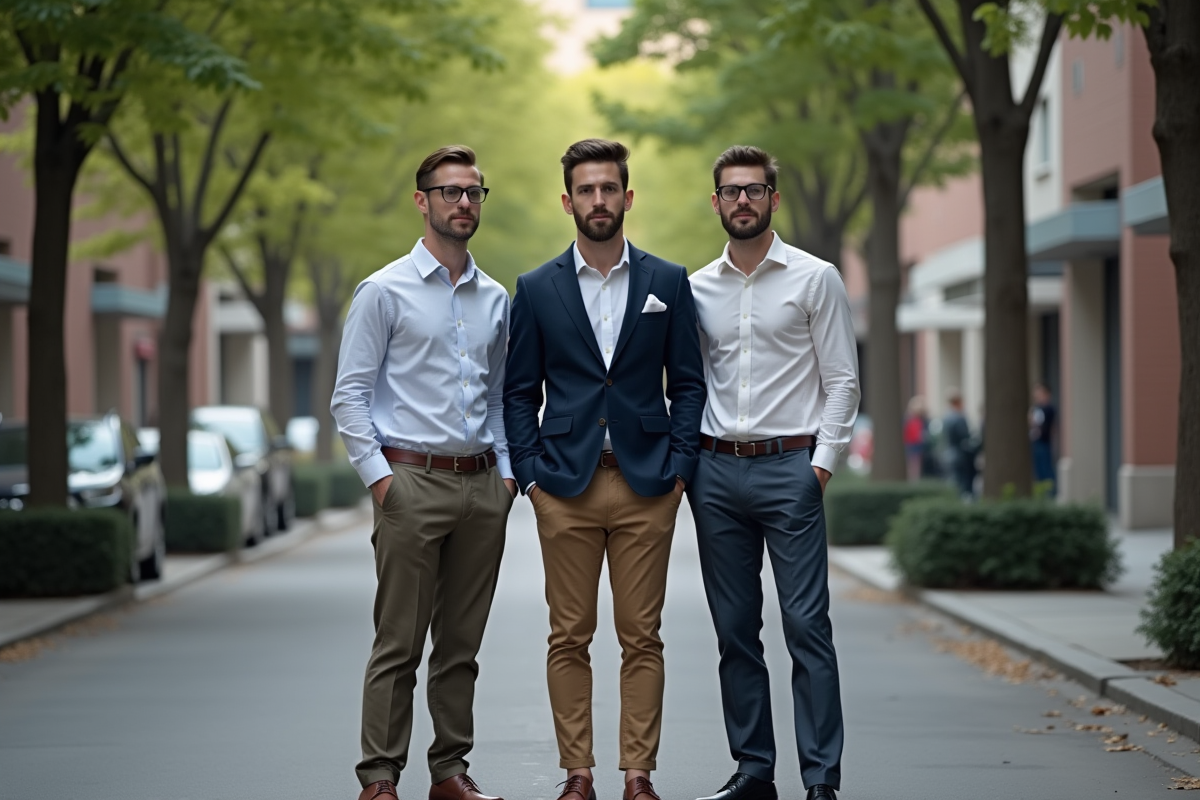 Trois hommes discutant dans une rue urbaine