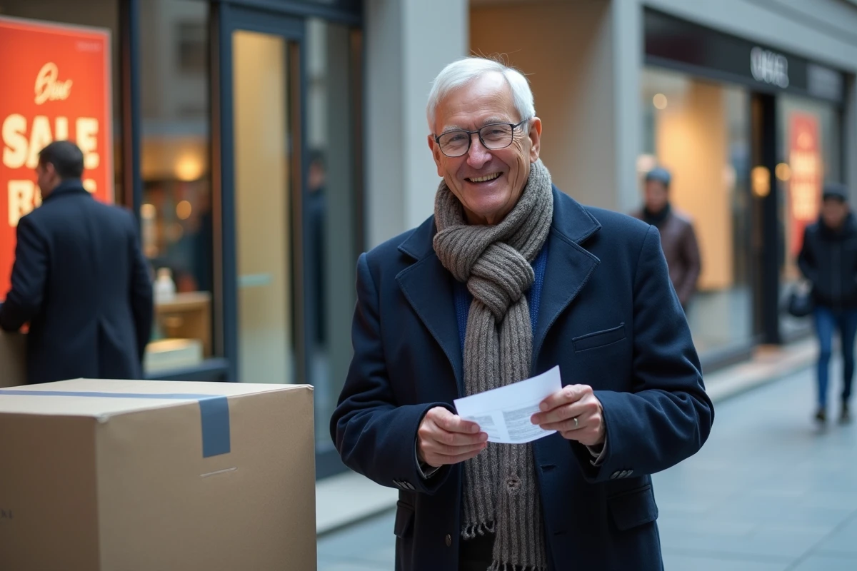 Homme &acirc;g&eacute; v&eacute;rifiant un emballage d