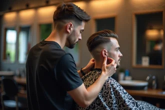 Jeune homme en salon avec fade peau nette