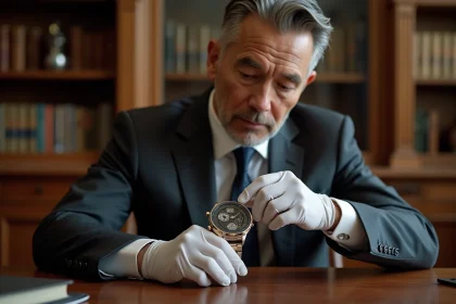 Homme en costume cherchant une montre de luxe