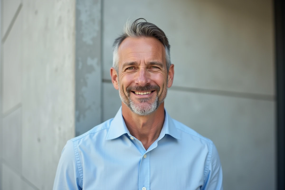 Homme mature avec fade peau en extérieur urbain