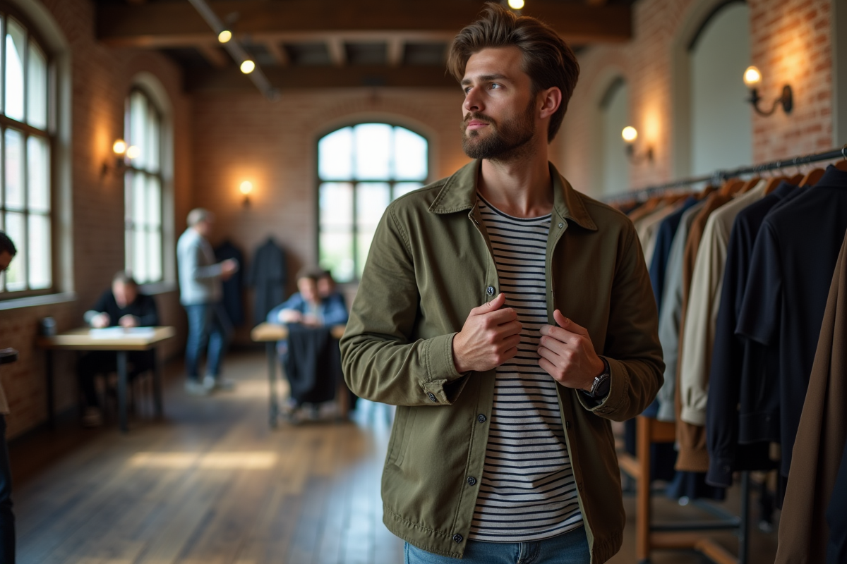 Jeune homme examinant un manteau vintage lors d