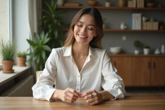 Jeune femme souriante avec collier en or 18 carats