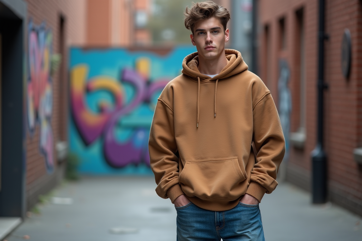 Jeune homme confiant en style urbain dynamique