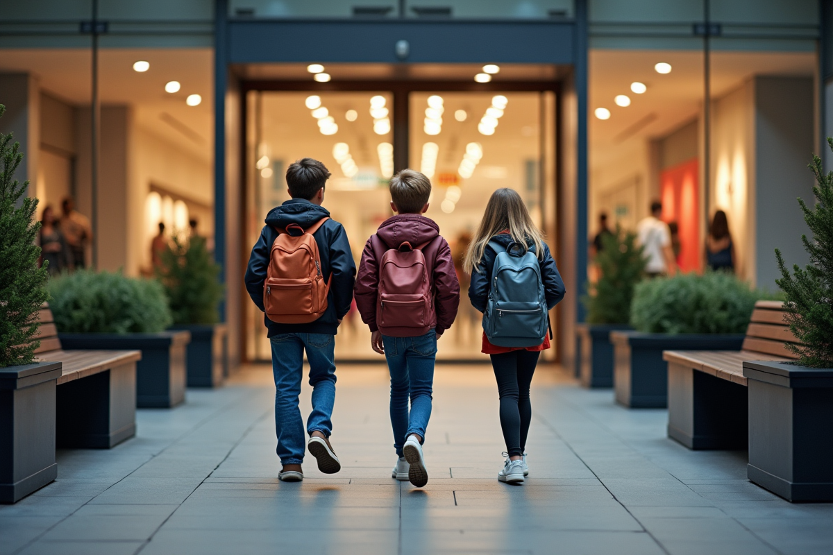 Jeunes sortant d un centre commercial en france